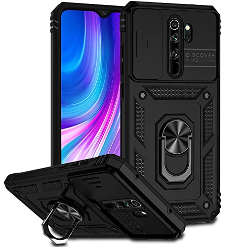 AMWEI Hülle für Xiaomi Redmi Note 8 Pro, TPU/PC Stoßfest Silikon Bumper Schutzhülle Handyhülle mit 360 ° Drehung Fingerring Stände Und Kameraschutzrutsche, Schwarz von AMWEI