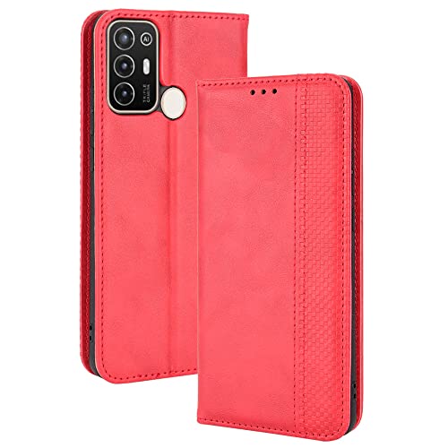 AMWEI Hülle für ZTE Blade A52, Premium TPU/PU Leder Klappbar Schutzhülle Tasche Handyhülle mit Standfunktion & Kartensteckplätzen, Rot von AMWEI