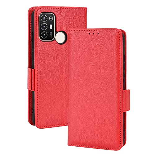 AMWEI Hülle für ZTE Blade A52 Hülle, Premium TPU/PU Leder Klappbar Tasche Schutzhülle Handyhülle mit Standfunktion & Kartensteckplätzen, Rot von AMWEI