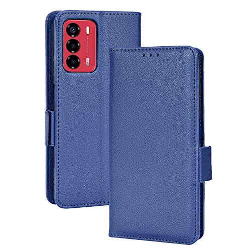 AMWEI Hülle für ZTE Blade A72 Hülle, Premium TPU/PU Leder Klappbar Tasche Schutzhülle Handyhülle mit Standfunktion & Kartensteckplätzen, Dunkelblau von AMWEI