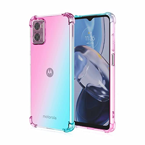 AMWEI Silikon Hülle für Motorola Moto e22 / e22i Case, Handyhülle Transparent Dünne Weiche Gradient TPU Soft Stoßfest Durchsichtige Schutzhülle Cover Bumper (Rosa Grün) von AMWEI