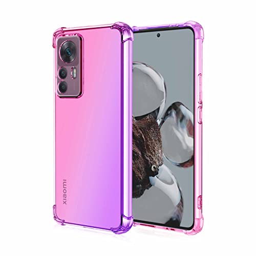 AMWEI Silikon Hülle für Xiaomi Mi 12T 5G Case, Handyhülle Transparent Dünne Weiche Gradient TPU Soft Stoßfest Durchsichtige Schutzhülle Cover Bumper (Pink Lila) von AMWEI