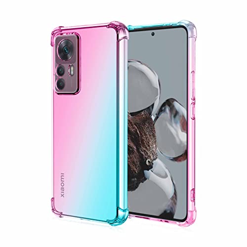 AMWEI Silikon Hülle für Xiaomi Mi 12T 5G Case, Handyhülle Transparent Dünne Weiche Gradient TPU Soft Stoßfest Durchsichtige Schutzhülle Cover Bumper (Rosa Grün) von AMWEI