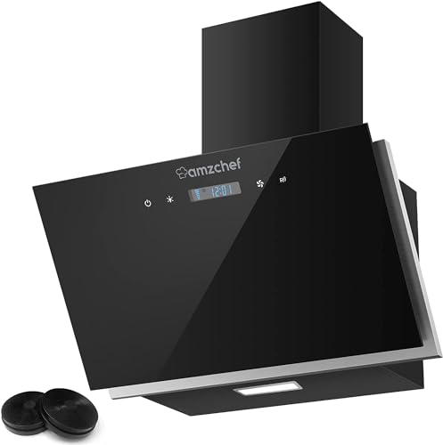 AMZCHEF Dunstabzugshaube 60cm Abluft-Umlufthaube Wandhaube mit Aktivkohlefilter Haube 3 Leistungsstufen Edelstahl LED-Beleuchtung (Schwarz) von AMZCHEF