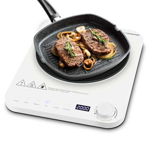 AMZCHEF Induktionskochfeld, Einzel Induktionskochplatte mit Elektronischer Drehknopf, Schlankem Design, 10 Leistungs- und Temperaturstufen, Zeitschaltuhr, 2000W Weiß AMZCHEF Induktionskochfeld, Einzel Induktionskochplatte mit Elektronischer Drehknopf, Schlankem Design, 10 Leistungs- und Temperaturstufen, Zeitschaltuhr, 2000W Weiß von AMZCHEF