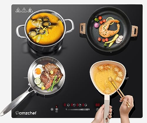 AMZCHEF Einbau-Induktionskochfeld 4 Zone,9 Leistungsstufen Induktionskochfeld 60cm 7000W mit Touch Slider Control und Safty Lock,Herdplatte 4 Kochfelder mit Pause Funktion und 99 Mins Timer von AMZCHEF