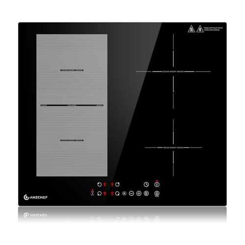 AMZCHEF Induktionskochfeld 60cm Induktionskochplatte mit Flexzonen für BBQ, 4 Boost-Zonen, 9 Stufen, Warm Up and Pausenfunktion, 7400W Kochfeld Induktion mit Touchscreen von AMZCHEF