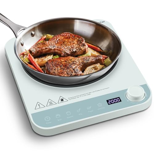 Einzel Induktionskochplatte, AMZCHEF Induktionskochfeld 1 Platte 2000W mit Elektronischer Drehknopf, Schlankem Design,10 Leistungs- und Temperaturstufen, 5 automatische Modi, Zeitschaltuhr, Blau Einzel Induktionskochplatte, AMZCHEF Induktionskochfeld 1 Platte 2000W mit Elektronischer Drehknopf, Schlankem Design,10 Leistungs- und Temperaturstufen, 5 automatische Modi, Zeitschaltuhr, Blau von AMZCHEF