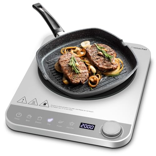 Induktionskochfeld, AMZCHEF Einzel Induktionskochplatte mit Schlankem Design, Elektronischer Drehknopf, 10 Leistungs- und Temperaturstufen, 2000W Induktionskochfeld 1 Platte, Zeitschaltuhr, Silver Induktionskochfeld, AMZCHEF Einzel Induktionskochplatte mit Schlankem Design, Elektronischer Drehknopf, 10 Leistungs- und Temperaturstufen, 2000W Induktionskochfeld 1 Platte, Zeitschaltuhr, Silver von AMZCHEF