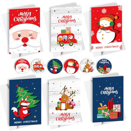 AMZLORD 6 Stück kleine Grußkarten mit Umschlag und Aufklebern, Frohe Weihnachten-Grußkarten, DIY-Weihnachtskarten für Weihnachtsparty-Zubehör von AMZLORD
