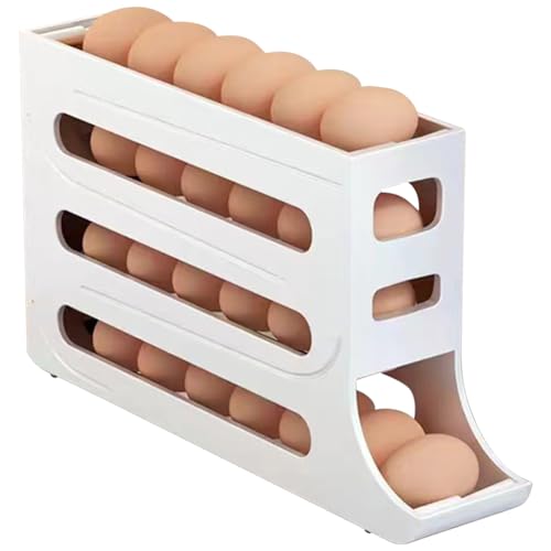 AMZLORD Automatisch rollender Eierablage-Organizer, platzsparender rollender Eierspender, Organizer for 30 Eier, Kühlschrank-Eier-Aufbewahrungsbehälter, 4-lagig, for Kühlschrank, Küchenschrä von AMZLORD