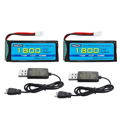 AMZZN 2 Stück 3,7V 1800mAh 30C Lipo Akku mit Molex-Stecker und USB-Ladekabel, kompatibel mit den meisten ferngesteuerten Drohnen, Quadcoptern, Flugzeugmodellen und ferngesteuerten Mini-Drohnen AMZZN 2 Stück 3,7V 1800mAh 30C Lipo Akku mit Molex-Stecker und USB-Ladekabel, kompatibel mit den meisten ferngesteuerten Drohnen, Quadcoptern, Flugzeugmodellen und ferngesteuerten Mini-Drohnen von AMZZN