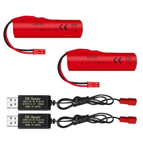AMZZN 2 Stück 3.7V 3000mAh Lithium-Ionen-Akku mit JST-2P-Stecker und USB-Ladekabel, geeignet für HJ819 DE819 RC Boot, Huina 1337 1338 1516 1517 1552 1554 1558 RC Auto, Fahrer Auto, LKW AMZZN 2 Stück 3.7V 3000mAh Lithium-Ionen-Akku mit JST-2P-Stecker und USB-Ladekabel, geeignet für HJ819 DE819 RC Boot, Huina 1337 1338 1516 1517 1552 1554 1558 RC Auto, Fahrer Auto, LKW von AMZZN