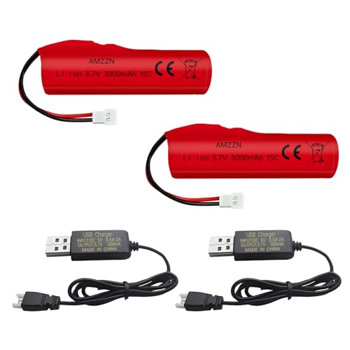 AMZZN 2 Stück 3.7V 3000mAh Lithium-Ionen-Akku mit Molex-Stecker und USB-Ladekabel für RC-Fahrzeuge, LKW, Hochgeschwindigkeits-Rennwagen, Boote mit Fernbedienung AMZZN 2 Stück 3.7V 3000mAh Lithium-Ionen-Akku mit Molex-Stecker und USB-Ladekabel für RC-Fahrzeuge, LKW, Hochgeschwindigkeits-Rennwagen, Boote mit Fernbedienung von AMZZN