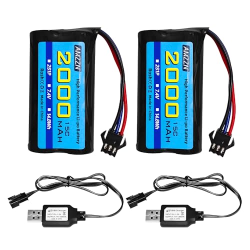 AMZZN 2 Stück 7,4V 2000mAh 15C 2S SM-3P Lipo Stecker Batterie mit USB-Ladegerät für DE43 DE60 9500E RC Auto, Modelle Auto, LKW, Huina 1575 RC Ingenieurautos, RC Batterien für Spielzeugautos AMZZN 2 Stück 7,4V 2000mAh 15C 2S SM-3P Lipo Stecker Batterie mit USB-Ladegerät für DE43 DE60 9500E RC Auto, Modelle Auto, LKW, Huina 1575 RC Ingenieurautos, RC Batterien für Spielzeugautos von AMZZN