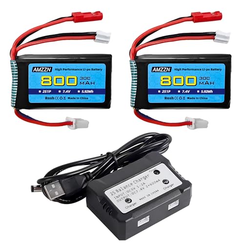 AMZZN 2 Stück 7,4V 2S 30C 800mAh Lipo Akku JST Stecker und PH2.0 Stecker mit 2-in-1 Ladegerät geeignet für SCX24 RC Fahrzeuge, kompatibel mit den meisten RC LKWs und ferngesteuerten Drohnen AMZZN 2 Stück 7,4V 2S 30C 800mAh Lipo Akku JST Stecker und PH2.0 Stecker mit 2-in-1 Ladegerät geeignet für SCX24 RC Fahrzeuge, kompatibel mit den meisten RC LKWs und ferngesteuerten Drohnen von AMZZN