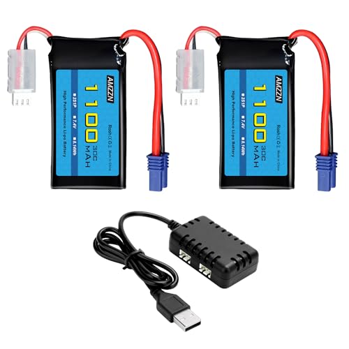 AMZZN 2 Stück 7,4V 1100mAh 2S Lipo Akku EC2 Stecker mit Ladegerät 2-in-1 geeignet für UTB18 RC Fahrzeuge, Ersatzbatterie für Geländefahrzeuge mit Allradantrieb, Hochleistungsbatterie AMZZN 2 Stück 7,4V 1100mAh 2S Lipo Akku EC2 Stecker mit Ladegerät 2-in-1 geeignet für UTB18 RC Fahrzeuge, Ersatzbatterie für Geländefahrzeuge mit Allradantrieb, Hochleistungsbatterie von AMZZN