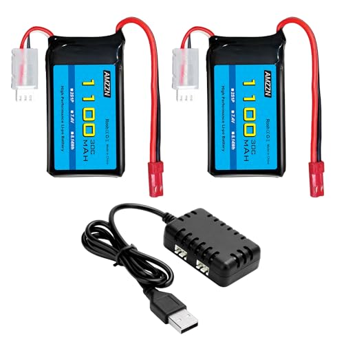 AMZZN 2 Stück 7,4V 1100mAh 30C Lipo Akku mit Ladegerät 2-in-1 für Wltoys A949 A959 A969 A979 K929 RC Auto, kompatibel mit 1/10 1/16 1/18 1/24 Bericht RC Auto und A320 A321 V355 3 RC Drohne AMZZN 2 Stück 7,4V 1100mAh 30C Lipo Akku mit Ladegerät 2-in-1 für Wltoys A949 A959 A969 A979 K929 RC Auto, kompatibel mit 1/10 1/16 1/18 1/24 Bericht RC Auto und A320 A321 V355 3 RC Drohne von AMZZN