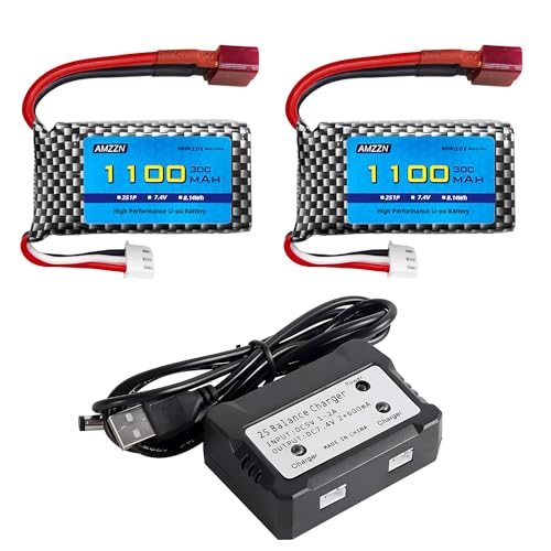 AMZZN 2 Stück 7,4V 2S 1100mAh 30C Lipo Akku T Stecker mit Ladegerät 2-in-1 passend für 18859 18858 16889 300E 302E HS181 2845 Q903 Q901 1/10, 1/12, 1/16, 1/18 Bericht RC Auto AMZZN 2 Stück 7,4V 2S 1100mAh 30C Lipo Akku T Stecker mit Ladegerät 2-in-1 passend für 18859 18858 16889 300E 302E HS181 2845 Q903 Q901 1/10, 1/12, 1/16, 1/18 Bericht RC Auto von AMZZN