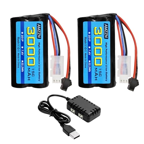 AMZZN 2 Stück 7,4V 3000mAh 15C 2S SM-2P Lithium-Ionen-Stecker mit Ladegerät 2-in-1 für H105 H103 H101 RC Schiff, MN D99 D99s D90 D91 RC Auto, LKW, Fernsteuerung, Schiff, Backup-Batterie AMZZN 2 Stück 7,4V 3000mAh 15C 2S SM-2P Lithium-Ionen-Stecker mit Ladegerät 2-in-1 für H105 H103 H101 RC Schiff, MN D99 D99s D90 D91 RC Auto, LKW, Fernsteuerung, Schiff, Backup-Batterie von AMZZN