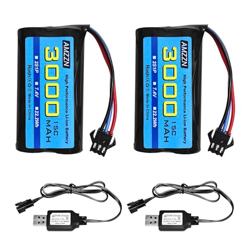 AMZZN 2 Stück 7,4V 3000mAh 15C 2S SM-3P Li-ion Stecker Batterie mit USB-Ladegerät für DE43 DE60 9500E RC Fahrzeuge und LKW Huina 1575 RC Fahrzeugtechnik RC Toy Car Backup Batterie AMZZN 2 Stück 7,4V 3000mAh 15C 2S SM-3P Li-ion Stecker Batterie mit USB-Ladegerät für DE43 DE60 9500E RC Fahrzeuge und LKW Huina 1575 RC Fahrzeugtechnik RC Toy Car Backup Batterie von AMZZN