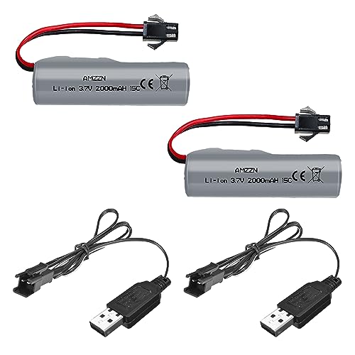 AMZZN 2PCS 3.7V 2000mAh 15C 1S Lipo Akku mit SM-2P Stecker und USB-Ladekabel für DE44 DE45 DE68 RC Auto, LKW RC Buggy RC Boot Ersatzbatterie AMZZN 2PCS 3.7V 2000mAh 15C 1S Lipo Akku mit SM-2P Stecker und USB-Ladekabel für DE44 DE45 DE68 RC Auto, LKW RC Buggy RC Boot Ersatzbatterie von AMZZN