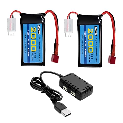 AMZZN 2PCS 7.4V 2000mAh 35C 2S T Stecker Lipo Batterie mit 2-in-1 Ladegerät für 300E 9200E 9206E M416 H16PL 903A HP162S HM124 Fernbedienung Auto,RC Schiff Drohne Spielzeug RC Auto Batterie AMZZN 2PCS 7.4V 2000mAh 35C 2S T Stecker Lipo Batterie mit 2-in-1 Ladegerät für 300E 9200E 9206E M416 H16PL 903A HP162S HM124 Fernbedienung Auto,RC Schiff Drohne Spielzeug RC Auto Batterie von AMZZN