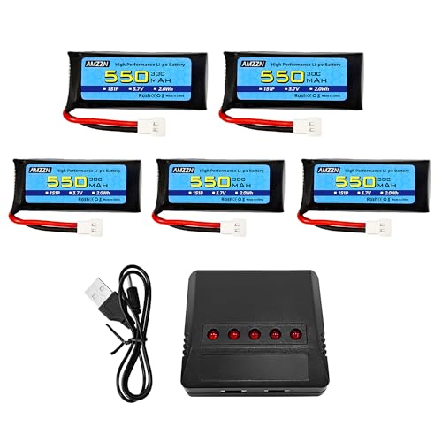 AMZZN 5 Stück 3,7V 550mAh 25C Lipo Akku Molex-2P Stecker mit Ladegerät 5-in-1 für SYMA X5C X5SW Hubsan H107C H107D UDIRC U12S WLtoys XK A100 A120 Fernbedienung Drohne AMZZN 5 Stück 3,7V 550mAh 25C Lipo Akku Molex-2P Stecker mit Ladegerät 5-in-1 für SYMA X5C X5SW Hubsan H107C H107D UDIRC U12S WLtoys XK A100 A120 Fernbedienung Drohne von AMZZN