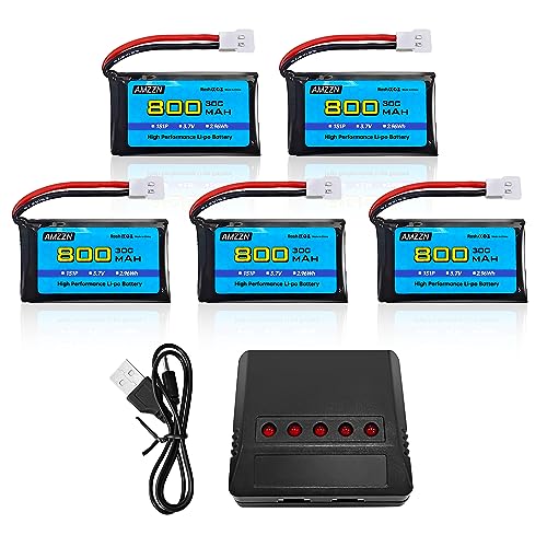 AMZZN 5 Stück 3,7V 800mAh 30C Molex Plug Lipo Akku mit Ladegerät 5-in-1 für ferngesteuerte Drohnen SYMA X5C X5SW H5C V931 U45W SS40, kompatibel mit den meisten Quadcoptern AMZZN 5 Stück 3,7V 800mAh 30C Molex Plug Lipo Akku mit Ladegerät 5-in-1 für ferngesteuerte Drohnen SYMA X5C X5SW H5C V931 U45W SS40, kompatibel mit den meisten Quadcoptern von AMZZN