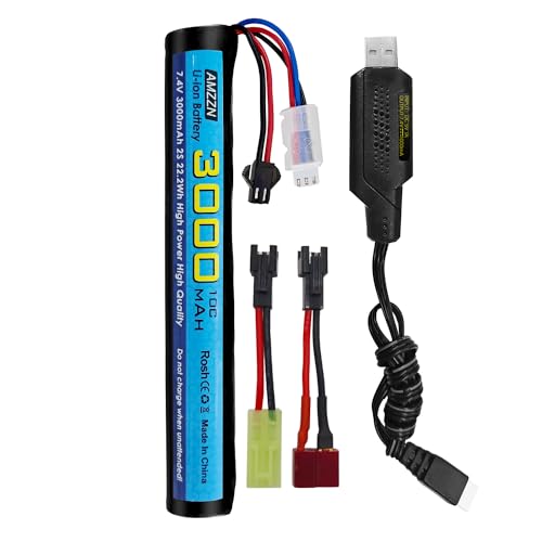 AMZZN 7,4V 10C 3000mAh SM-2P Li-ion Stecker Akku mit USB-Ladegerät für SRB1200 SRB400 SRB400-SUB MP5K M4 M110 Spielzeugpistole Druckluftpistole Fernbedienung Drohne Auto AMZZN 7,4V 10C 3000mAh SM-2P Li-ion Stecker Akku mit USB-Ladegerät für SRB1200 SRB400 SRB400-SUB MP5K M4 M110 Spielzeugpistole Druckluftpistole Fernbedienung Drohne Auto von AMZZN