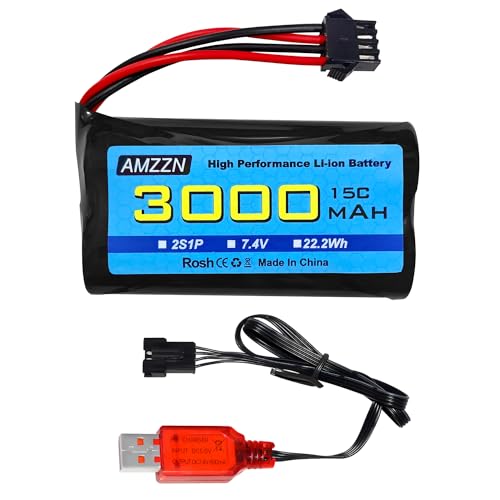 AMZZN 7,4V 3000mAh 15C 2S SM-4P Li-Ion Akku mit USB-Ladegerät für EC08 DE85 RC Auto, LKW RC Schiff Fernbedienung Drohne Technik Fahrzeug Ersatzbatterie AMZZN 7,4V 3000mAh 15C 2S SM-4P Li-Ion Akku mit USB-Ladegerät für EC08 DE85 RC Auto, LKW RC Schiff Fernbedienung Drohne Technik Fahrzeug Ersatzbatterie von AMZZN