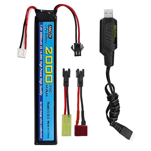 AMZZN 7,4V 35C 2000mAh SM-2P Stecker T-Stecker Odamiya Lithium-Batterie-Stecker mit USB-Ladegerät für SRB1200 SRB400 SRB400-SUB MP5K M4 M110 Spielzeugpistole Luftpistole RC Drohne AMZZN 7,4V 35C 2000mAh SM-2P Stecker T-Stecker Odamiya Lithium-Batterie-Stecker mit USB-Ladegerät für SRB1200 SRB400 SRB400-SUB MP5K M4 M110 Spielzeugpistole Luftpistole RC Drohne von AMZZN