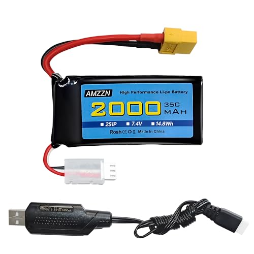 AMZZN 7.4V 2000mAh 35C 2S Lipo Stecker XT60 mit USB-Ladekabel für RC Auto, LKW, Ferngesteuerte Schiffe, RC Drohnen, Quadcopter, FPV-Drohnen AMZZN 7.4V 2000mAh 35C 2S Lipo Stecker XT60 mit USB-Ladekabel für RC Auto, LKW, Ferngesteuerte Schiffe, RC Drohnen, Quadcopter, FPV-Drohnen von AMZZN