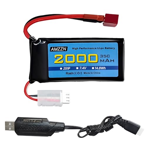 AMZZN 7.4V 2000mAh 35C 2S T Stecker Lipo Batterie mit USB Ladekabel für 300E 9200E 9206E M416 H16PL 903A HP162S HM124 Fernbedienung Auto,RC Schiff Drohne Spielzeug RC Auto Backup Batterie AMZZN 7.4V 2000mAh 35C 2S T Stecker Lipo Batterie mit USB Ladekabel für 300E 9200E 9206E M416 H16PL 903A HP162S HM124 Fernbedienung Auto,RC Schiff Drohne Spielzeug RC Auto Backup Batterie von AMZZN