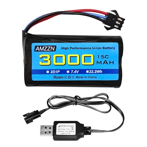 AMZZN 7.4V 3000mah 15C 2S SM-3P Li ion Stecker Batterie mit USB Ladegerät für DE43 DE60 9500E RC Fahrzeuge und LKW Huina 1575 RC Fahrzeug RC Toy Car Backup Batterie AMZZN 7.4V 3000mah 15C 2S SM-3P Li ion Stecker Batterie mit USB Ladegerät für DE43 DE60 9500E RC Fahrzeuge und LKW Huina 1575 RC Fahrzeug RC Toy Car Backup Batterie von AMZZN