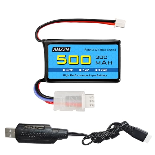 AMZZN 7.4V 500mAh 30C PH2.0 Stecker Lipo Batterie mit USB Ladekabel für AX24 SCX24 Fernbedienung Auto Akku kompatibel mit den meisten 1/10, 1/16, 1/18, 1/24 Ratio RC Trucks und RC Drohnen AMZZN 7.4V 500mAh 30C PH2.0 Stecker Lipo Batterie mit USB Ladekabel für AX24 SCX24 Fernbedienung Auto Akku kompatibel mit den meisten 1/10, 1/16, 1/18, 1/24 Ratio RC Trucks und RC Drohnen von AMZZN
