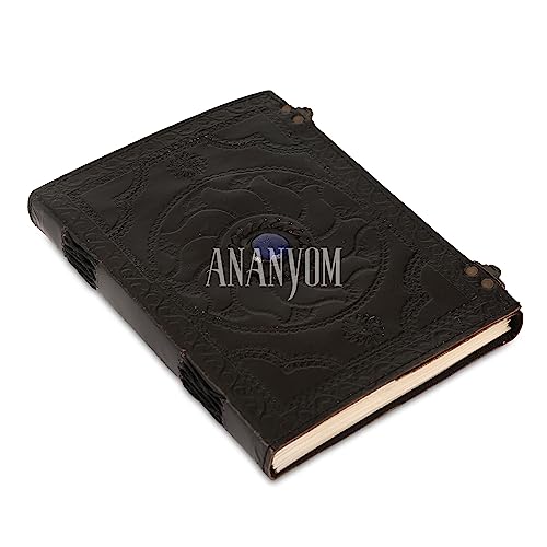 ANANYOM Handmade Leather Journal, Black, Lapis Lazuli Stone Hand Embossed Design, Leather Notebook Diary, Journal for Men & Women, Office Journal Handmade Unruled 200 Pages,Size 10 (L) x 7 (W) inches von ANANYOM