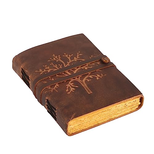 ANANYOM Handmade Leather Journal, Reddish Brown, Soft Buff Leather Tree Of Life Notebook Diary, Journal for Men & Women, Office Journal Deckle Edge Unruled 200 Pages, Size 8 (L) x 6 (W) inches von ANANYOM