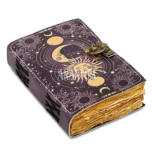 Leather Sketchbook, Great Gift (7 x 5 Inch) for Men & Women - Sun & Moon Vintage Leather Journal: Antique Handmade Deckle Edge Vintage Paper, 200 Pages, Drawing Journal, Printed Leather Journa von ANANYOM