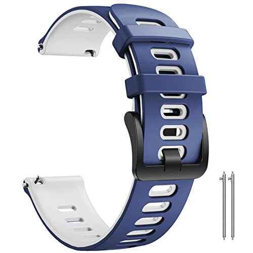 ANBEST 22mm Armbänder Kompatibel mit Garmin Vivoactive 4/Venu 2/Active Armband, Sport Silikon Uhrenarmband für Gear S3/Galaxy Watch 46mm/Gear S3 Frontier/Galaxy Watch 3 45mm, Dunkelblau/Weiß von ANBEST