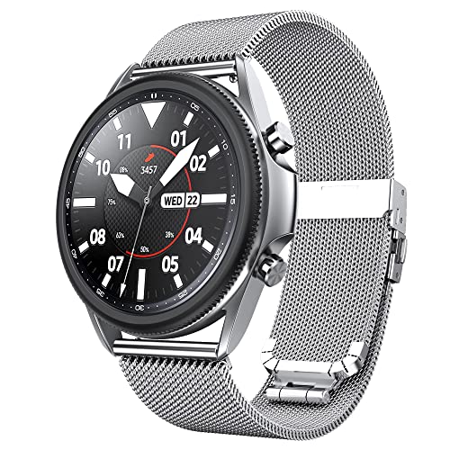 ANBEST 22mm Edelstahl Armband für Samsung Gear S3/Galaxy Watch 46mm(2019) Armband, Metall Ersatzarmband für Garmin Vivoactive 4/Forerunner 255/Venu 2 Armbänder, Silber von ANBEST