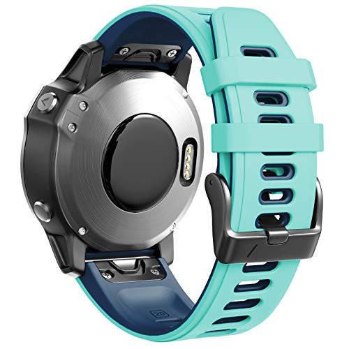 ANBEST Armbänder Kompatibel mit Garmin Fenix 7S/6S Pro/Fenix 5S Armband, Schnellverschluss Silikon 20mm Ersatzarmband für Fenix 5S Plus/D2 Delta S(Minze/Blau) von ANBEST