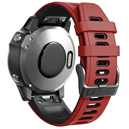 ANBEST Armbänder Kompatibel mit Garmin Fenix 7S/6S Pro/Fenix 5S Armband, Schnellverschluss Silikon 20mm Ersatzarmband für Fenix 5S Plus/D2 Delta S(Rot/Schwarz) von ANBEST