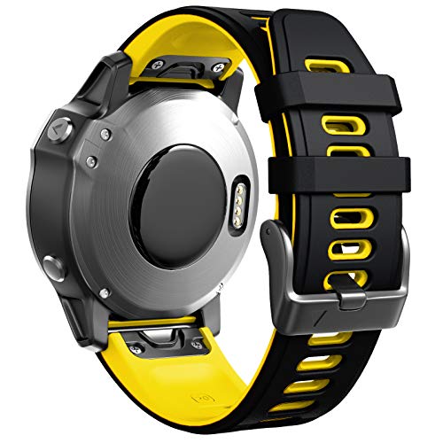 ANBEST Armbänder Kompatibel mit Garmin Fenix 7S/6S Pro/Fenix 5S Armband, Schnellverschluss Silikon 20mm Ersatzarmband für Fenix 5S Plus/D2 Delta S(Schwarz/Gelb) von ANBEST