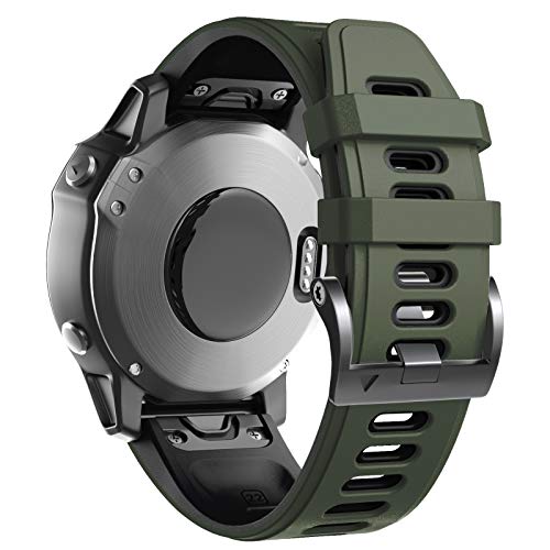 ANBEST Armband für Garmin Fenix 6/7/EPIX 2/Fenix 7 Pro/6 Pro Armband, 22mm Quick Fit Armbänder für Fenix 5/EPIX Pro 47mm/Descent G1/Forerunner 955/945/935/965 Silikon Ersatzarmband, Armee Grün/Schwarz von ANBEST