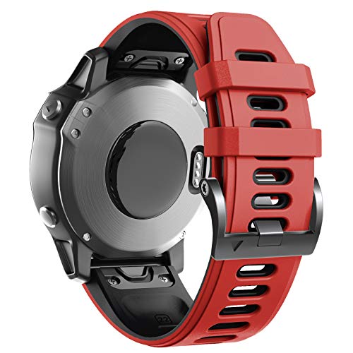 ANBEST Armband für Garmin Fenix 6/7/EPIX 2/Fenix 7 Pro/6 Pro Armband, 22mm Quick Fit Armbänder für Fenix 5/EPIX Pro 47mm/Descent G1/Forerunner 955/945/935/965 Silikon Ersatzarmband, Rot/Schwarz von ANBEST