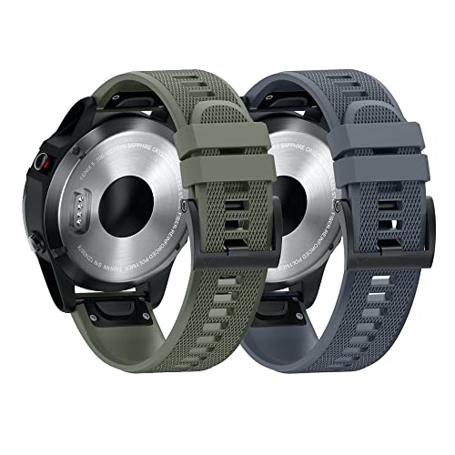 ANBEST Kompatibel mit Fenix 5/Fenix 6 Pro Armbänder, 22mm Weich Silikon Schnellverschluss Armband für Fenix 5 Plus/Forerunner 935/945/Approach S60/Quatix 5/Approach S62(Armee Grün/Stein) von ANBEST