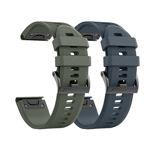 ANBEST Kompatibel mit Fenix 5X/Fenix 5X Plus/Fenix 6X Armband mit Schnell Freisetzung Funktion 26mm Armbänder in Silikon für Garmin Fenix 6X Pro/Fenix 3/Fenix 3HR Smart Watch(Armee Grün/Stein) von ANBEST