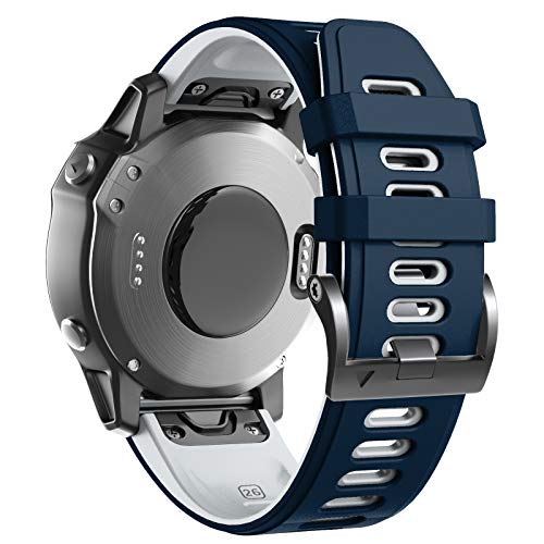 ANBEST Kompatibel mit Fenix 6X/Fenix 5X/Fenix 7X Armband, Silikon Band Schnelle Passform 26 Ersatzarmband für Fenix 5X Plus/Enduro/Descent MK2/Descent MK 2i/Fenix 3 Uhrenarmband, Dunkelblau/Weiß ANBEST Kompatibel mit Fenix 6X/Fenix 5X/Fenix 7X Armband, Silikon Band Schnelle Passform 26 Ersatzarmband für Fenix 5X Plus/Enduro/Descent MK2/Descent MK 2i/Fenix 3 Uhrenarmband, Dunkelblau/Weiß von ANBEST