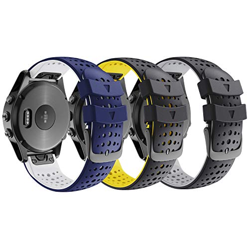 ANBEST Uhrenarmband Kompatibel mit Fenix 5/Fenix 6/Fenix 7 Armband 47mm, Silikon Schnelle Passform 22mm Armbänder für Fenix 5 Plus/Epix 2/Descent G1/Forerunner 945 Erstatzarmband, 3-Pack von ANBEST